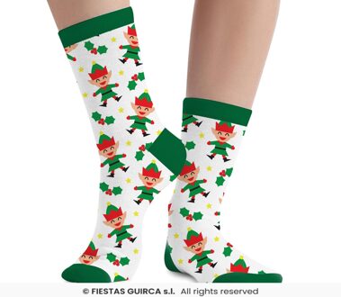 Kerst Sokken Elfjes Kind Wit Multikleur - Print