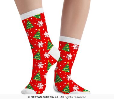 Kerst Sokken Kerstboom Kind Rood Rood - Zalm, Multikleur - Print
