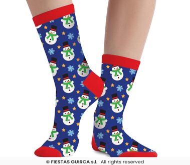 Kerst Sokken Sneeuwpop Kind Blauw Blauw, Multikleur - Print