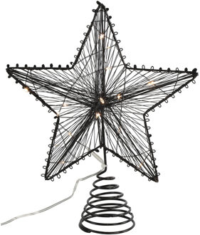 kerst ster piek - zwart - met licht - kunststof - 25 cm - kerstboompieken