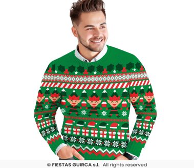 Kerst Sweater Elfjes Cartoon Groen Heren Groen, Multikleur - Print