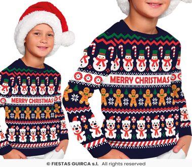 Kerst Sweater Kind Merry Christmas Sneeuwpop Blauw
