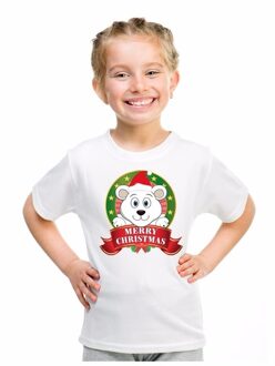 Kerst t-shirt voor jongens met ijsbeer print - wit - shirt voor jongens en meisjes xs (110-116)