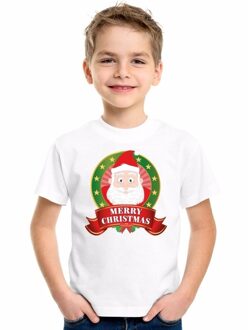 Kerst t-shirt voor kinderen met kerstman print - wit - jongens en meisjes shirt xs (110-116)