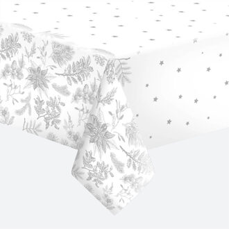 Kerst tafelkleed - 120 x 180 cm - papier - zilver - bladeren print - rechthoekig - tafellaken