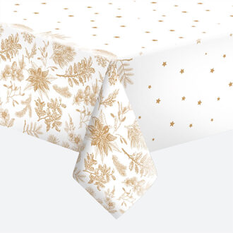 Kerst tafelkleed - 120 x 180 cm - wit/goud - papier - bladeren print - tafellaken