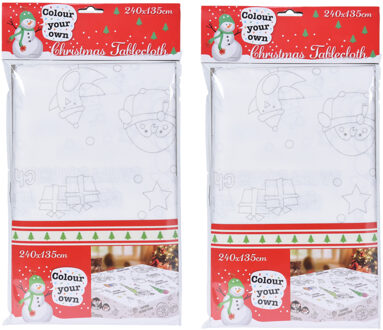 Kerst tafelkleed - 2x stuks - inkleurbaar - 240 x 135 cm - tafellaken - inkleuren - kinderen