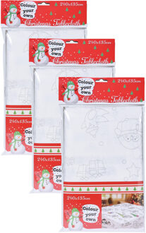 Kerst tafelkleed - 4x stuks - inkleurbaar - 240 x 135 cm - tafellaken - inkleuren - kinderen