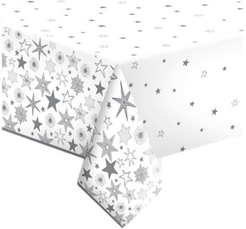 kerst tafellaken/tafelkleed - 120 x 180 cm - papier - sneeuwvlokken print - rechthoekig
