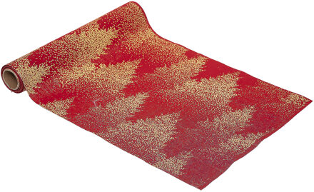 kerst tafelloper - rood/goud - 28 x 300 cm - polyester - Tafellakens