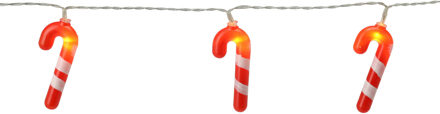 Kerst thema lichtsnoer - zuurstokken - rood/wit - 135 cm - batterij