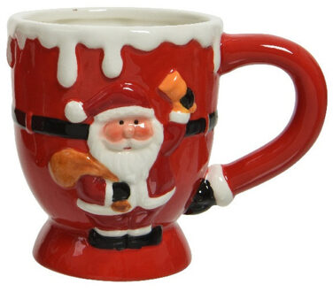 Kerst thema mok - rood - kerstman - keramiek - 13 x 9 x 10,5 cm - beker