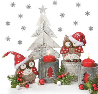 kerst thema servetten - 20x - 33 x 33 cm - uiltjes met kaarsen
