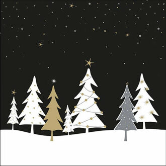 kerst thema servetten - 20x - 33 x 33 cm - zwart - kerstboom - Feestservetten