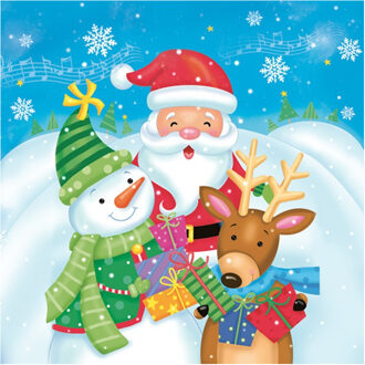 kerst thema servetten - 20x st - 33 x 33 cm - kerstman, sneeuwpop en rendier