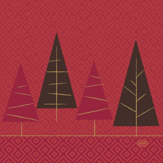 kerst thema servetten - 20x st - 33 x 33 cm - rood met kerstbomen - Feestservetten