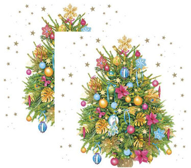 kerst thema servetten - 40x st - 33 x 33 cm - versierde kerstboom - papier