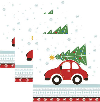 kerst thema servetten - 60x st - 33 x 33 cm - auto met kerstboom - papier