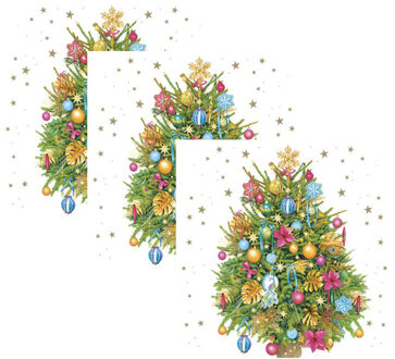 kerst thema servetten - 60x st - 33 x 33 cm - versierde kerstboom - papier