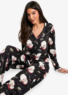Kerst Vintage Santa Print Langmouwen Shirt En Broek Pyjama Set, Black - 44