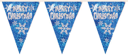 Kerst vlaggenlijn Merry Christmas - blauw - 360 cm - PVC - vlaggetjes