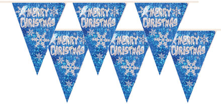 kerst vlaggenlijnen Merry Christmas- 2x - blauw -3,6 m - Feestslingers