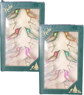 Kerst vogels - 12x stuks - op clip - gekleurd - 9 cm - glas - vogeltjes - kerstvogels