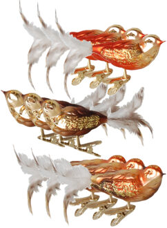 Kerst vogels - 9x stuks - op clip - bruin tinten - 11 cm - glas - decoratievogeltjes - kerstvogels