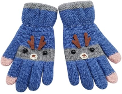 Kerst Winter Warme Handschoenen Kinderen Kids Cartoon Herten Patchwork Kleur Warm Gebreide Handschoenen Kids Unisex Handschoenen Wanten Accesso Blauw