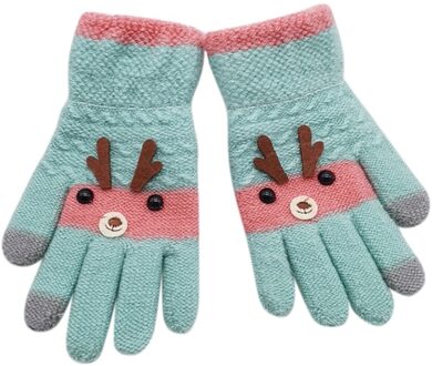 Kerst Winter Warme Handschoenen Kinderen Kids Cartoon Herten Patchwork Kleur Warm Gebreide Handschoenen Kids Unisex Handschoenen Wanten Accesso groen