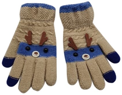 Kerst Winter Warme Handschoenen Kinderen Kids Cartoon Herten Patchwork Kleur Warm Gebreide Handschoenen Kids Unisex Handschoenen Wanten Accesso khaki