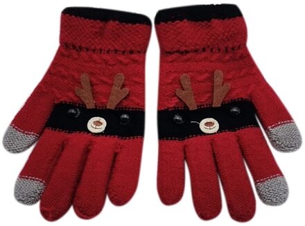 Kerst Winter Warme Handschoenen Kinderen Kids Cartoon Herten Patchwork Kleur Warm Gebreide Handschoenen Kids Unisex Handschoenen Wanten Accesso Rood