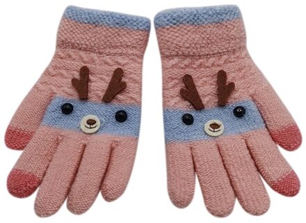 Kerst Winter Warme Handschoenen Kinderen Kids Cartoon Herten Patchwork Kleur Warm Gebreide Handschoenen Kids Unisex Handschoenen Wanten Accesso Roze