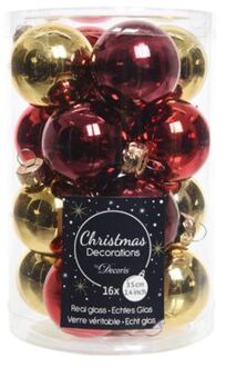 Kerstbal glas d3.5 cm rood/goud 16st kerst Geel