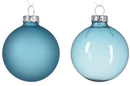 Kerstbal glas d6 cm suiker blauw 6st kerst