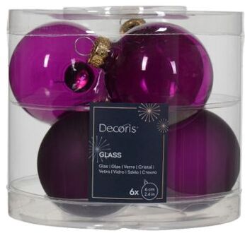 Kerstbal glas d6 cm violet 6st kerst Paars