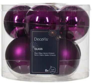 Kerstbal glas d7 cm violet ass 8st kerst Paars