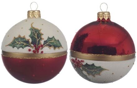 Kerstbal glas hulst d8 cm k.rood a2