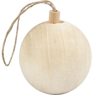 Kerstbal hangdecoratie van licht hout 6,4 cm - Kerstbal Beige