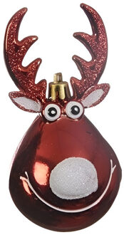 Kerstbal - rendier Rudolph - rood - 11 cm - kunststof - Kerstbal