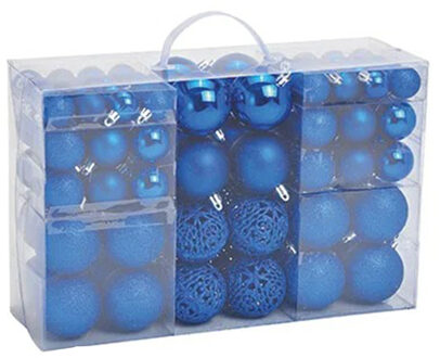 Kerstballen - 100 stuks - blauw - kunststof - 3-4-6 cm - Kerstbal