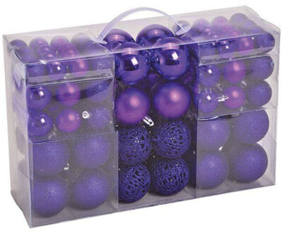 Kerstballen - 100 stuks - paars - kunststof - glans-glitter-mat - 3-4-6 cm