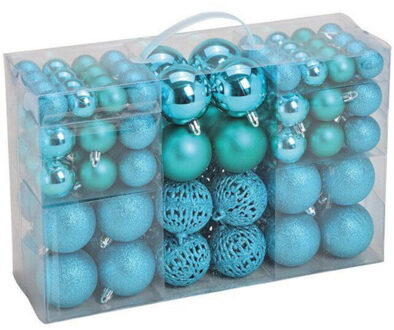 Kerstballen - 100 stuks - turquoise blauw - kunststof - 3-4-6 cm