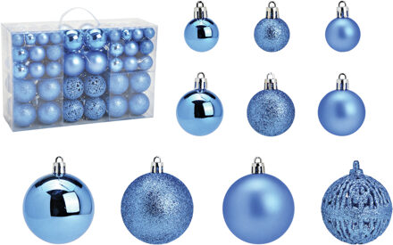 Kerstballen - 100x stuks - 3, 4 en 6 cm - blauw - kunststof - kerstversiering