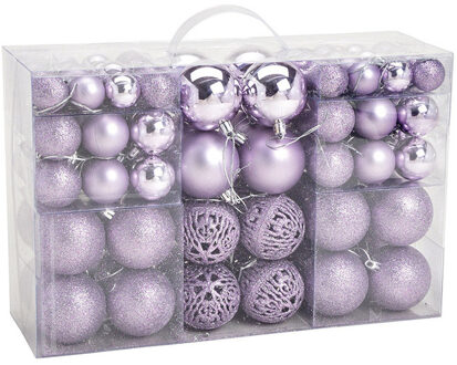 kerstballen -??100x stuks - lila paars - kunststof -?3, 4 en 6 cm - onbreekbaar