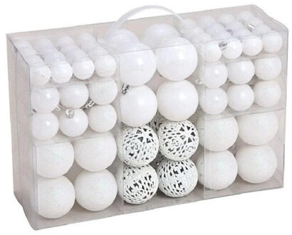 kerstballen -??100x stuks - winter wit - kunststof -?3, 4 en 6 cm - onbreekbaar