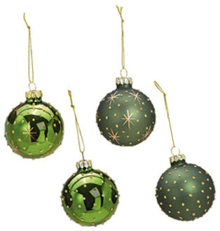 Kerstballen - 12st - glas - groen - gedecoreerd - 6 cm