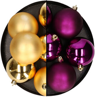 kerstballen - 12x st - 8 cm - goud en paars - kunststof - Kerstbal