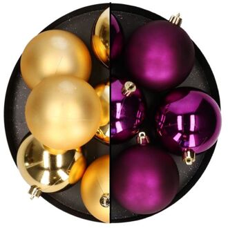 kerstballen - 12x st - 8 cm - goud en paars - kunststof - Kerstbal