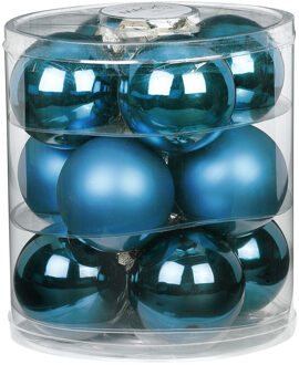 Kerstballen - 12x st - diep blauw - D8 cm - glas - mat/glans - kerstversiering